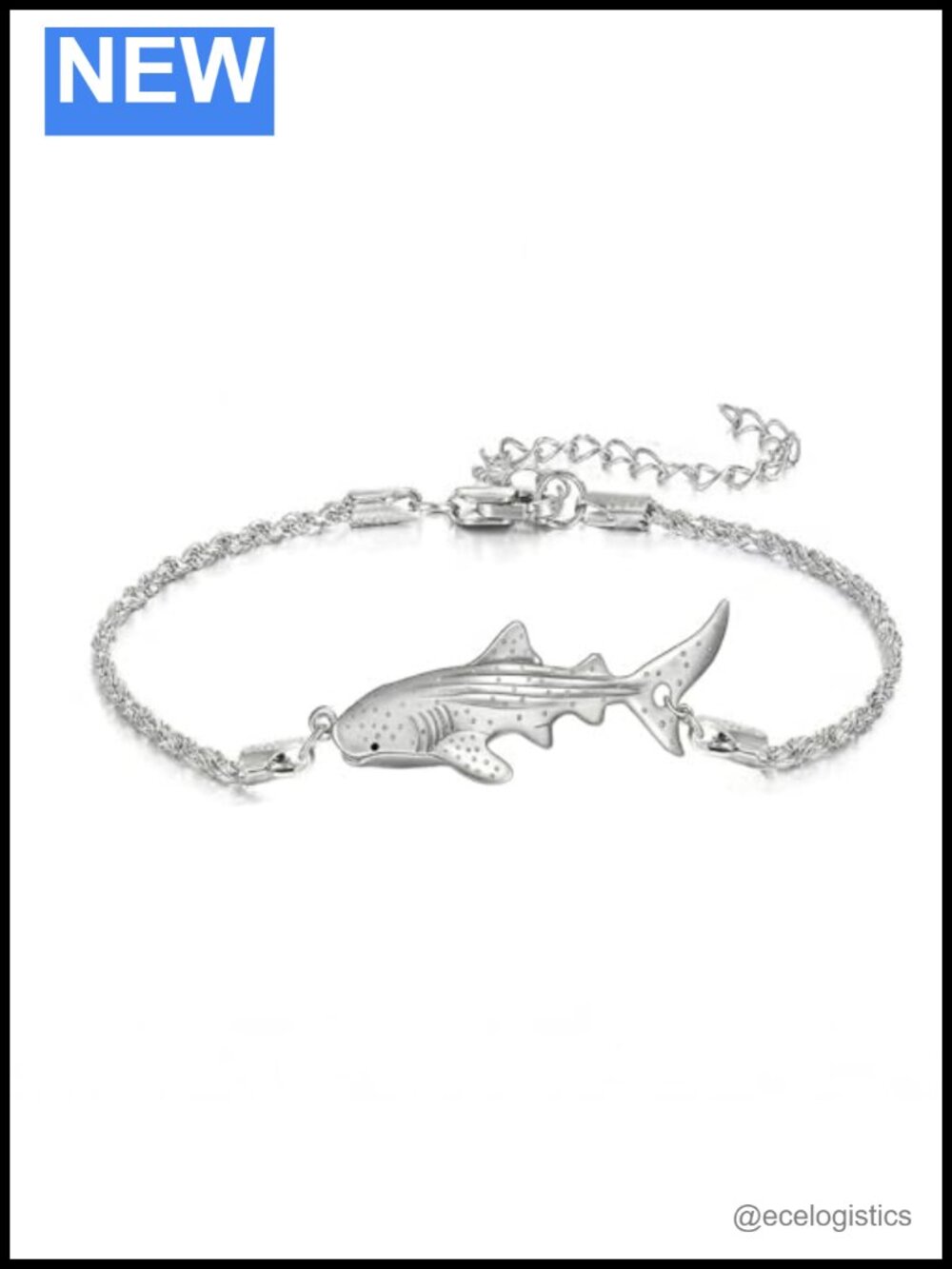 925 Sterling Silver Shark Bracelet Ocean Wave Link Chain Unisex Gift